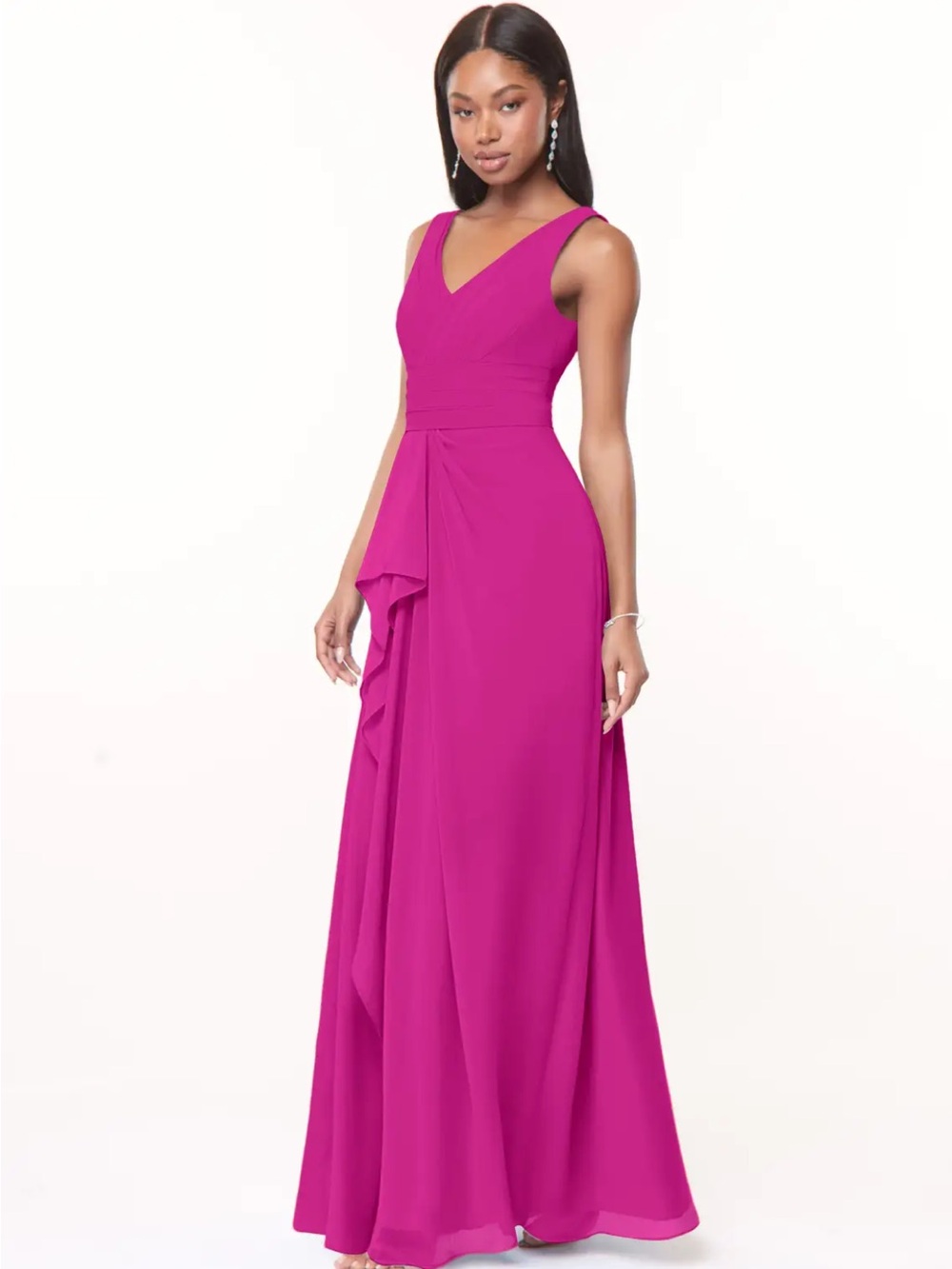 Azazie Julianna Chiffon Sleeveless V-Neck Maxi Dress in Fuchsia (Hot Pink)